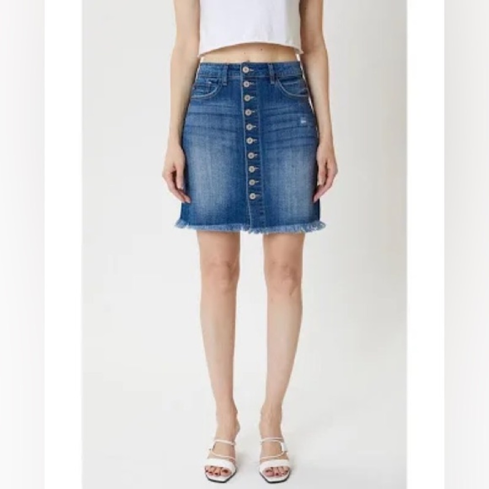 KanCan Blue Button-Front Denim Mini Skirt